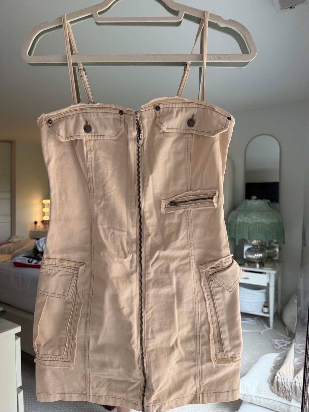 Forever 21 Neutral Beige Zip-Front Mini Dress